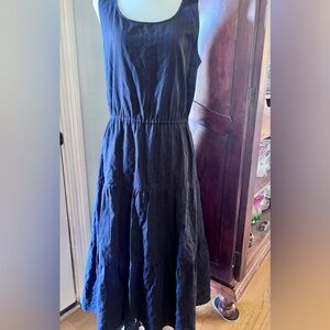 Talbots Navy Blue Textured Cotton Midi Dress Size 8 Sleeveless Summer Staple